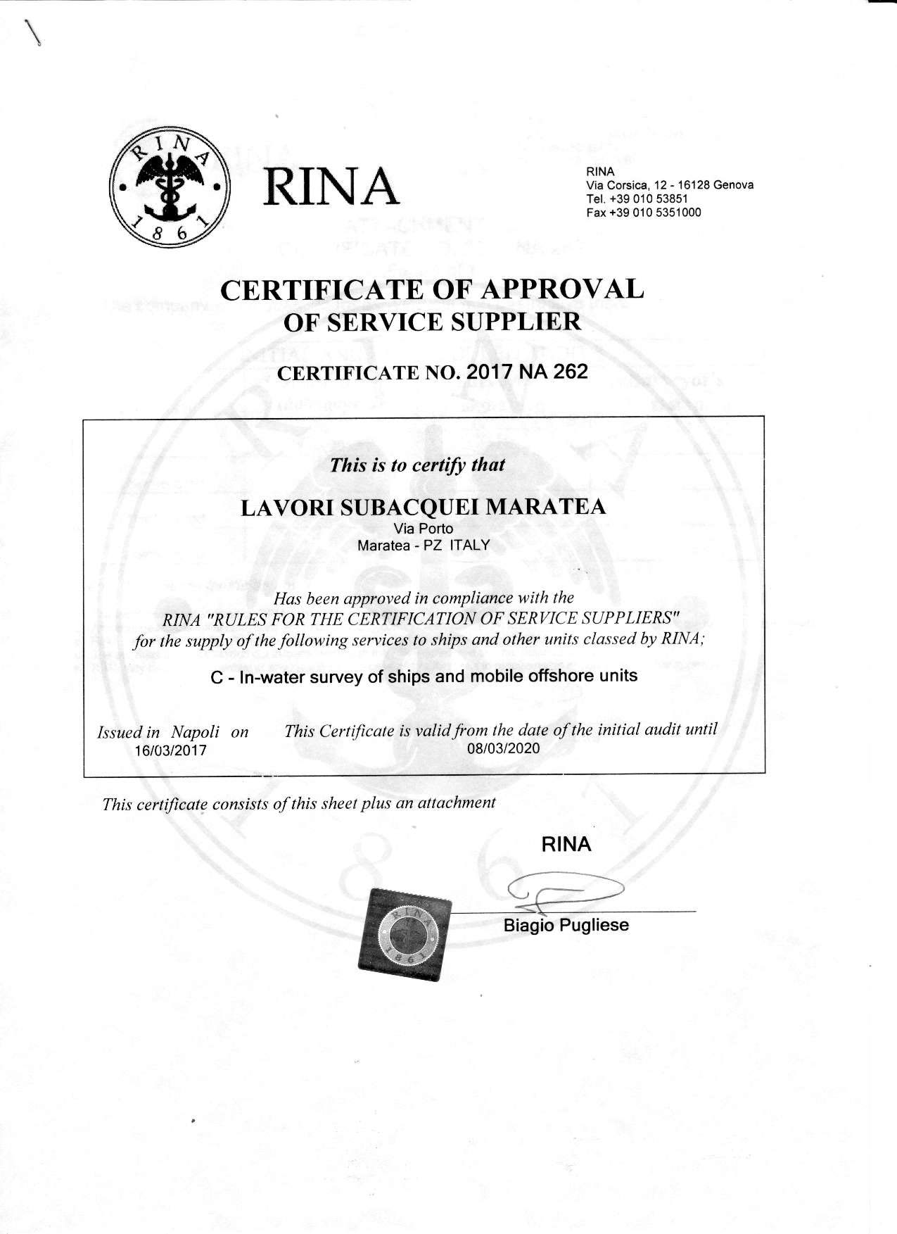 SERVICE SUPPLIER R.I.N.A page1